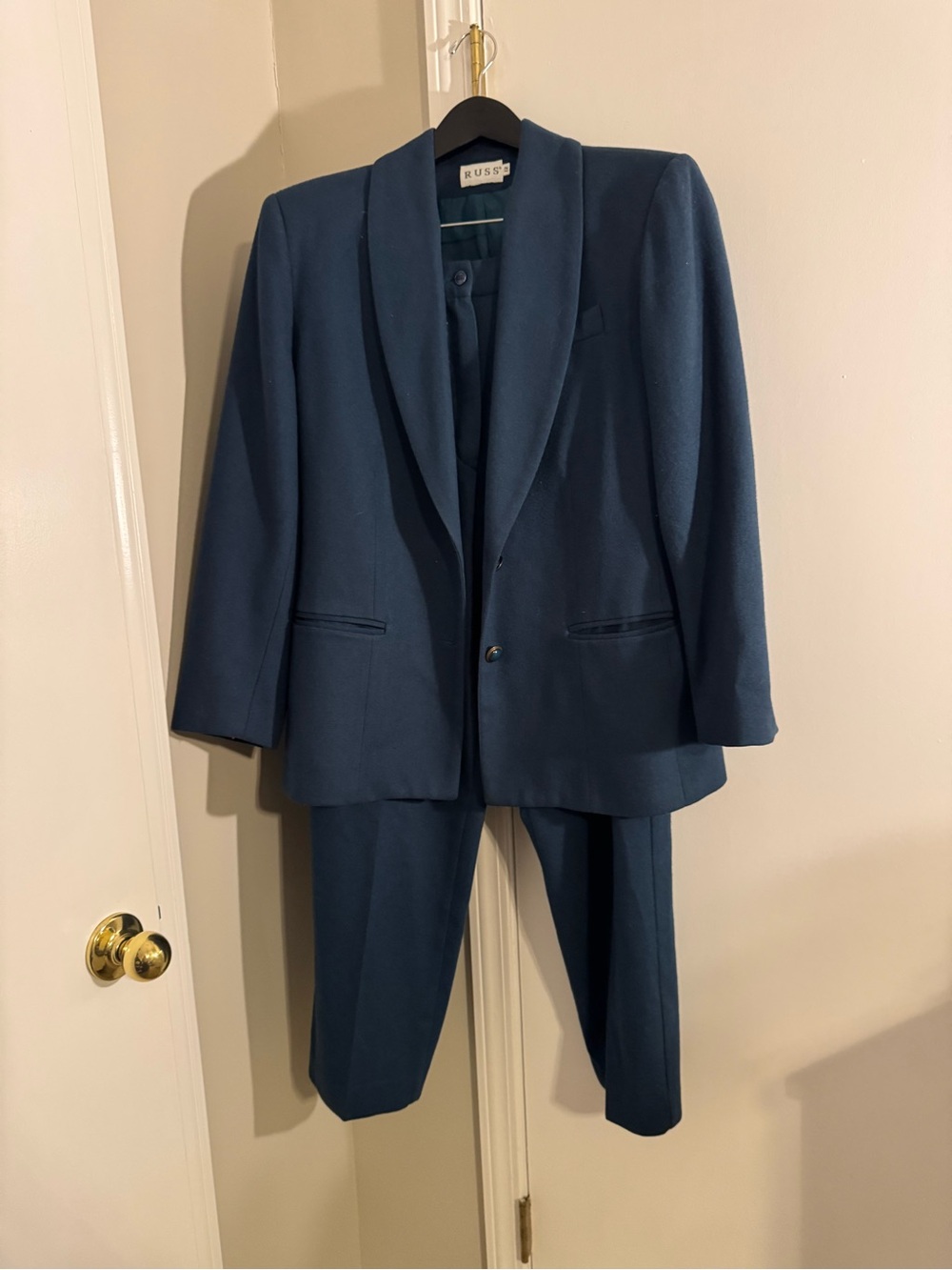 Russ Blue Lapel Suit Jacket and Trousers 100% pure wool vintage classic look